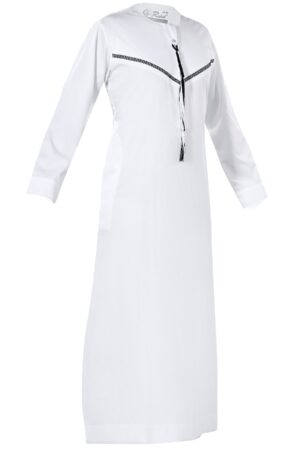 Omani Embroidery Mens Thobe for Sale UK Online With Tassel color White Royal Premium Fabric Gulf Style for Jummah Namaz, Eid Prayer